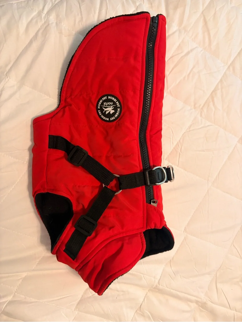 Red Insulated Dog Coat with Built-In Harness